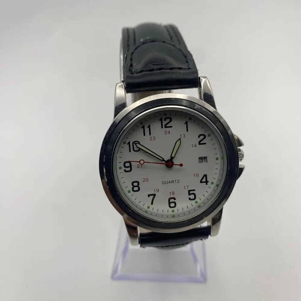 Stylish George Unisex Analog Watch - White Dial, Black Strap Working New Battery